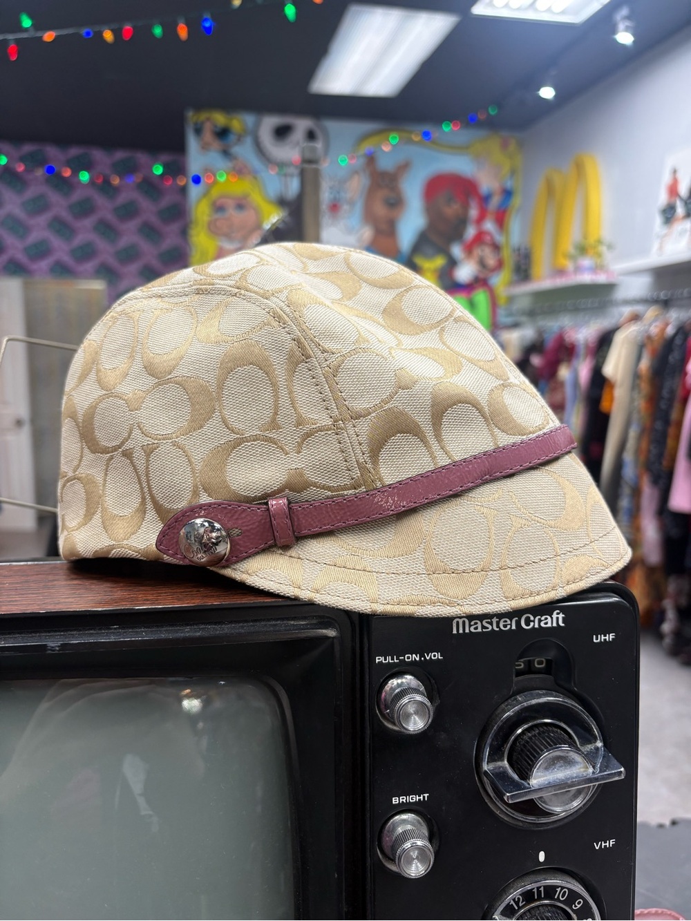 Coach Newsboy Cap with Pink Trim